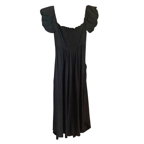 WHIT Prin Off Shoulder Button Front Midi Dress 2 Black - Picture 4 of 6